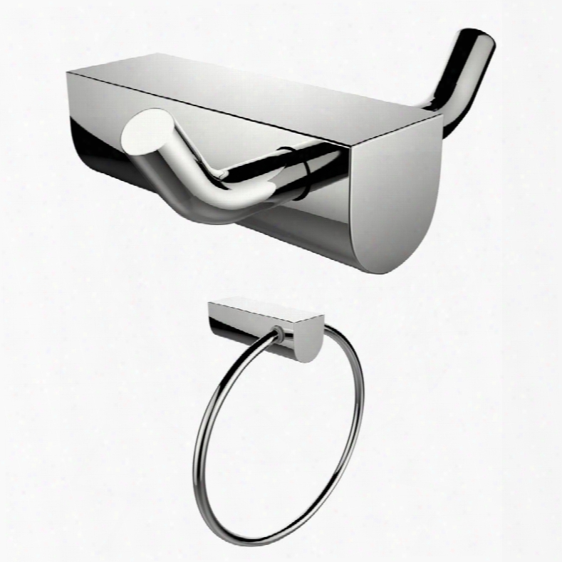 Ai-13303 Chrome Plated Towel Ring And Double Robe Hook Accessory