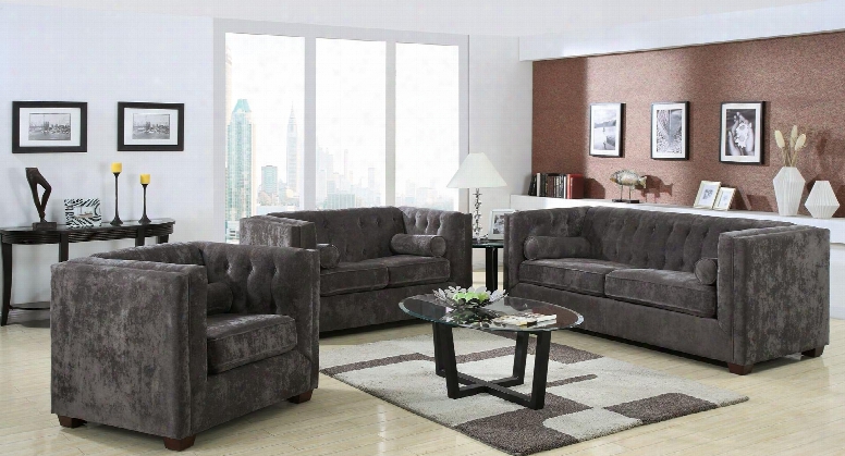 Alexis 504491set 3 Pc Living Room Set With Sofa + Loveseat + Chair In Charcoal