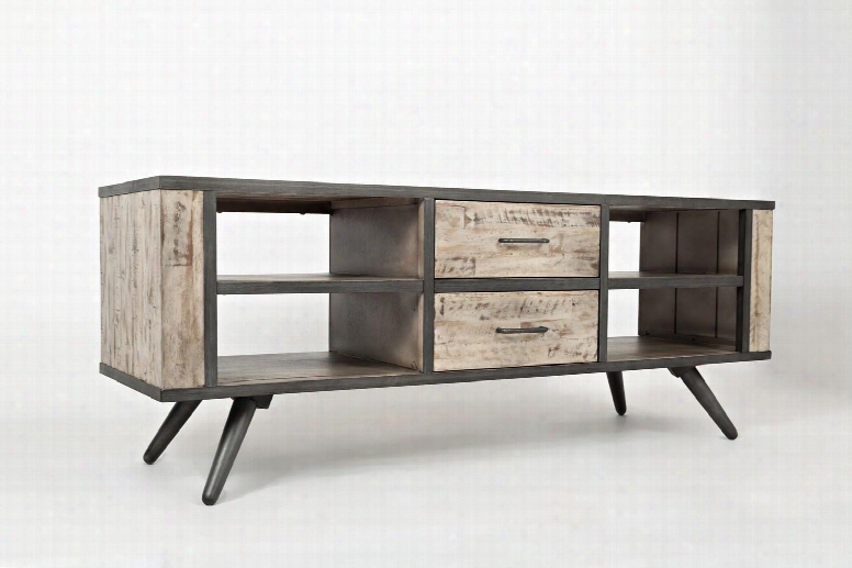 American Retrospective 1642-62 62" Media Console With Subtle Distressing Drawer Shelf And 8" From