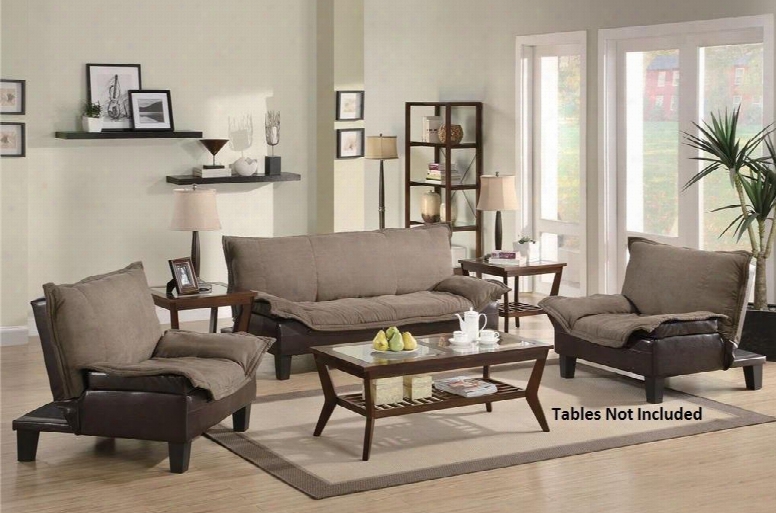 Ashington 300301set 3 Pc Living Room Set With Convertible Sofa + 2 Convertible Chairs In Brown And Dark Brown