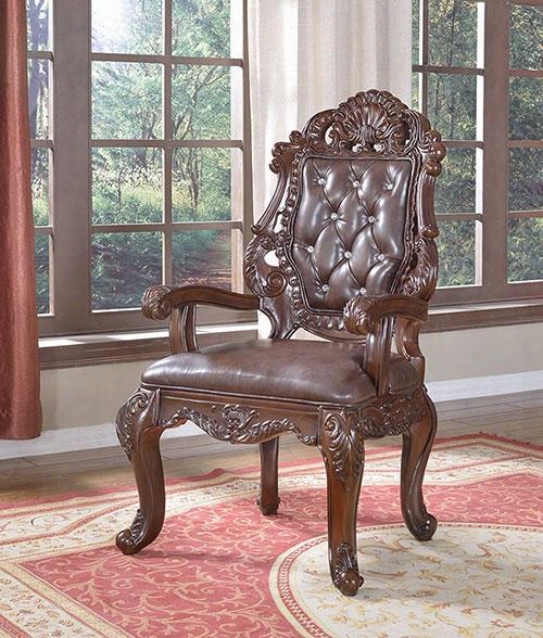 Barcelona 701-ac 24" Arm Chair With Top Bonded Leather Upholstery French Provincial Hwnd Crafted Design Cabriole Legs And Crystal Tufting Backs In Rich
