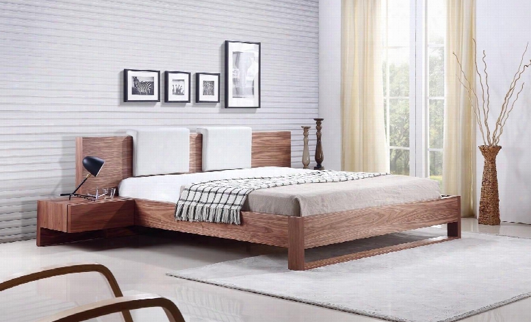 Bay Collection Tc-0197-k-wal King Size Platorm Bed With 2 Attached Nightstands 2 Eco-leather Headboard Pillows Medium-density Fiberboard (mdf) And Veneer