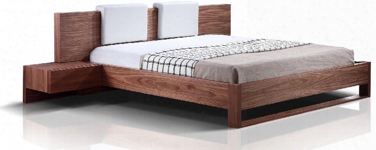 Bay Collection Tc-0197-q-wal Queen Size Platform Bed With 2 Attached Nightstands 2 Eco-leather Headboard Pillows Medium-density Fiberboard (mdf) And Veneer