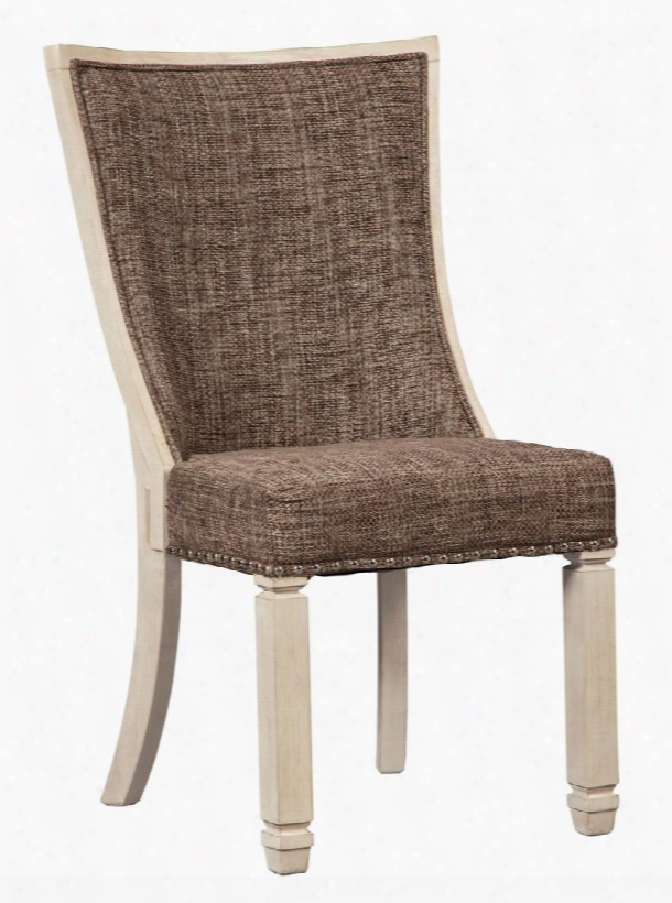 Bolanburg D647-02 40" Dining Upholstered Side Chair With Boxed Cushion Seat Heavy Woven Fabric And Trendy Dconstructed Style In