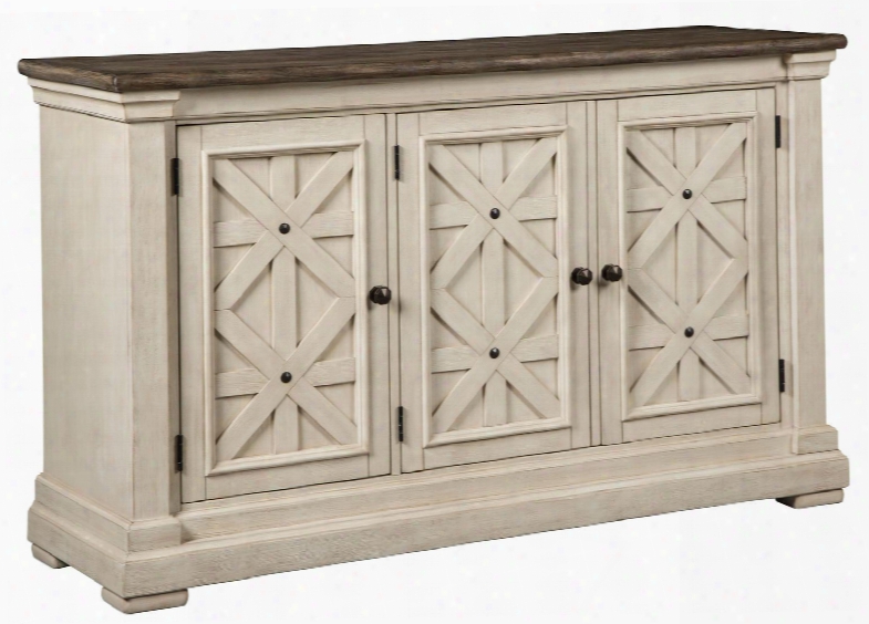 Bolanburg D647-60 36" Dining Room Server With Three Doors With Lattice Design Combination Of Oak And Acacia Substrates Unique Two-tone Finish And Casual