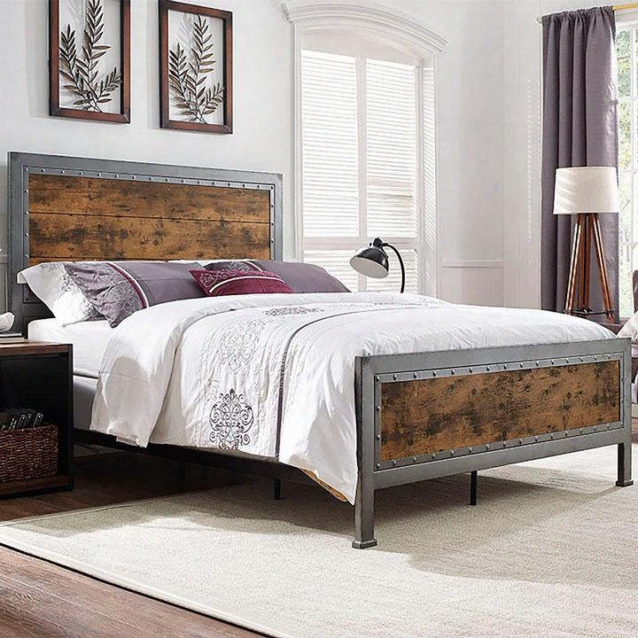 Bqslrw Queen Size Metal And Wood Plank Bed -