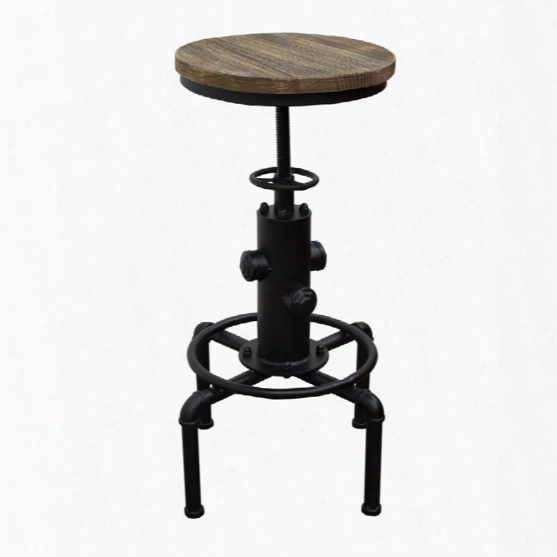 Brooklyn Brooklynstbl 23" - 29" Stool With Adjustable Height Weathered Grey Solid Pine Seat And Red Powder Coat "hydrant