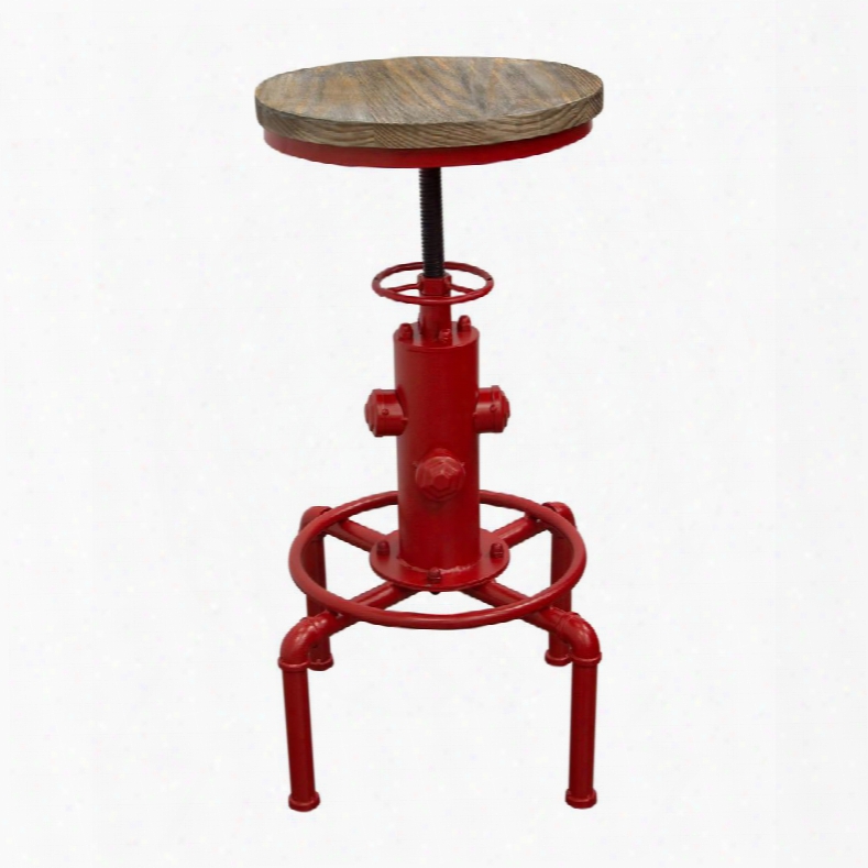 Brooklyn Brooklynstre 23" - 29" Stool With Adjusstble Height Weathered Grey Solid Pine Seat And Red Powder Coat "hydrant