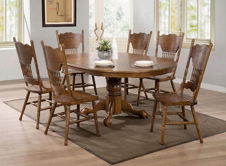 Brooks 104270set 7 Pc Dining Room Set With Table + 6 Side Chairs In Oak