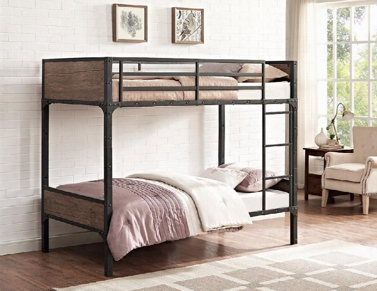 Btotrmwm Twin Over Twin Rustic Wood Bunk Bed -