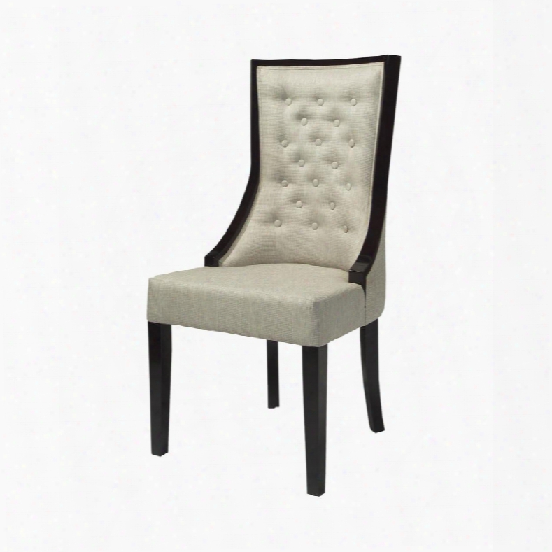 Budi Collection 7011-269 40" Accent Chair With Natural Linen Upholstery Button Tufted Back Tapered Legs And Mahogany Materials In Black Stain