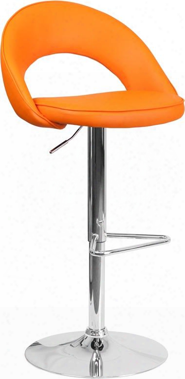 Ch-132491-org-gg 34.75" - 43.5" Bar Stool With Swivel Seat Footrest Ring Chrome Base Adjustable Seat Height Rounded Mid-back And Vinyl Upholstery In Orange