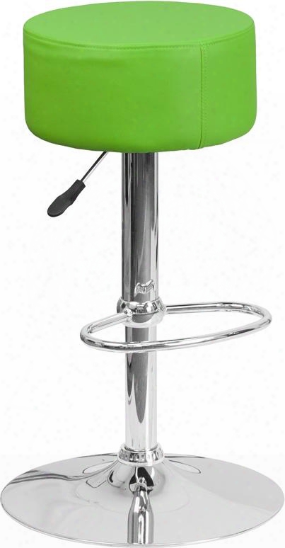 Ch-82056-grn-gg 22.25" - 30.5" Bar Stool With Adjustable Height Round Swivel Seat Chrome Base Footrest Backless Design And Vinyl Upholstery In Green