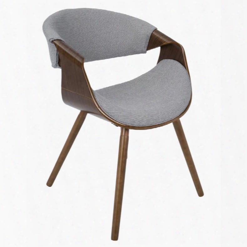 Ch-curvo Wl+gy Curvo Mid-century Modern Walnut Chair In Grey Fabric And Walnut