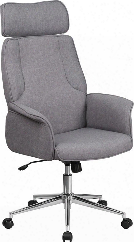 Ch-cx0944h-gy-gg 46"-50" High Back Fabric Executive Swivel Officechair With Built-in Lumbar Support Tilt Lock Mechanism And Curved Padded Arms In