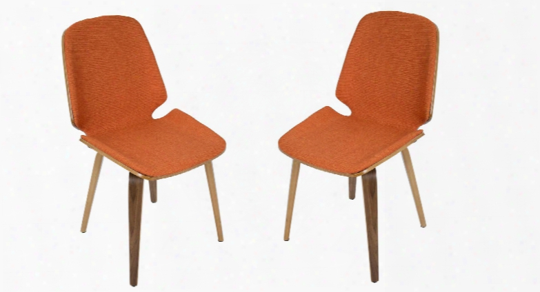 Ch-ser Wl+o2 Serena Mid-century Modern Dining Chairs In Orange Fabric And Walnut Wood - Set Of