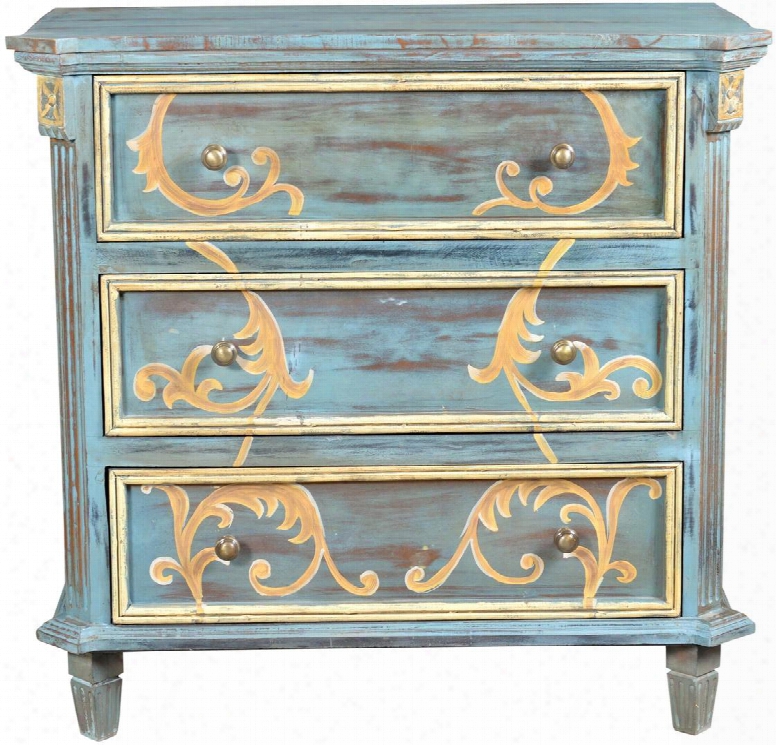 Chanda 13413 37" Chest With Scroll Design Painted Weathered Appearance And Tapered Legs In