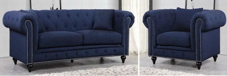 Chesterfield 662navy-s-c 2 Piece Living Room Set With Sofa And Chair In