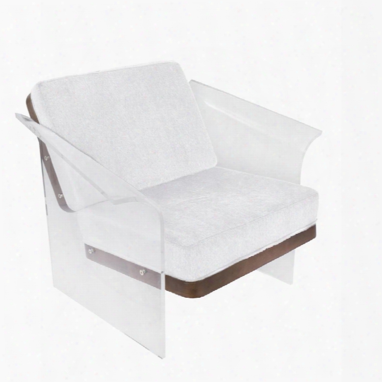 Chr-float Wl+w Float Contemporary Chair In White Mohair Fabric Accented By Walnut Wood And Clear