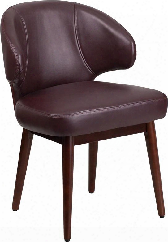 Comfort Back Bt-3-bg-gg 23" Burgundy Leather Reception-lounge-office Chair With Curved Back Walnut Legs And Adjustable Floor