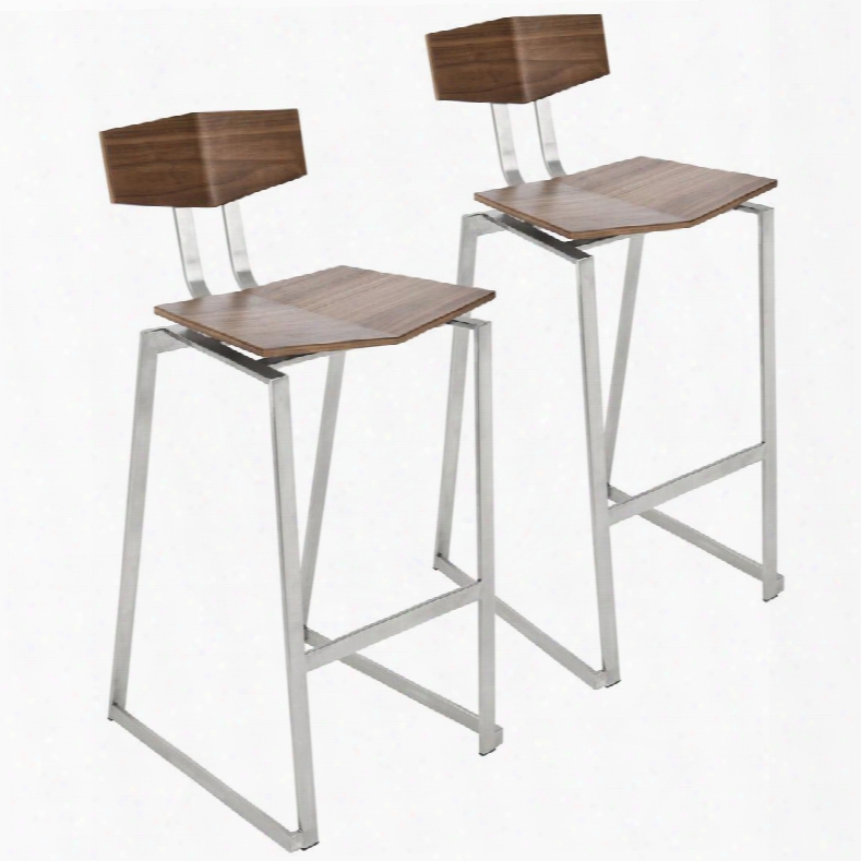 Cs-flight Wl2 Flight Contemporary Stainless Steel Counter Stool In Walnut Wood - Set Of