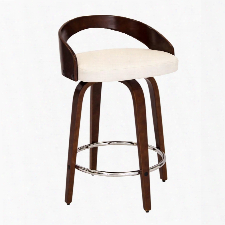 Cs-jy-grt Ch+w Grotto Mid-century Modern Counter Stool With Walnut Wood And White Pu