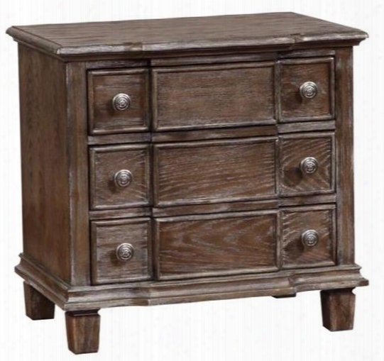 Dalgarno Collection 204242 27" Nightstand With 3 Drawers Tapered Legs French Neoclassical Design And Curved Drawer Fronts In Wire Brushed Mushroom