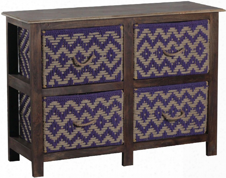 Dawn 13291 30" Storage Console With Woven Diamond Pattern Hand Painted And Rope Handles In