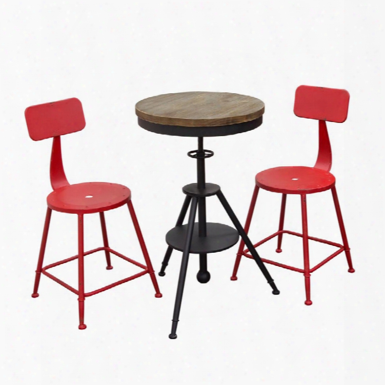 Douglas Douglasbtre3pc 3pc Set Vintage Bistro Table & 2-pack Red Stools Table With Weathered Grey Top Powder Coat Iron Base And Removable Back On