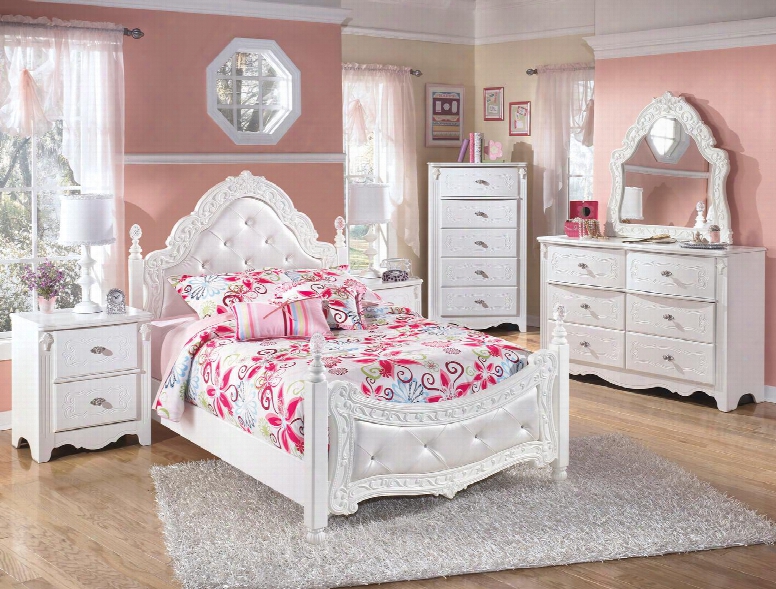 Exquisite Full Bedroom Set With Pooster Bed Dresser Frrench Mirror 2 Nightstands And Chest In
