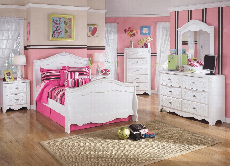 Exquisite Full Bedroom Set With Sleigh Bed Dresser Mirror 2 Nightstands And Chest In