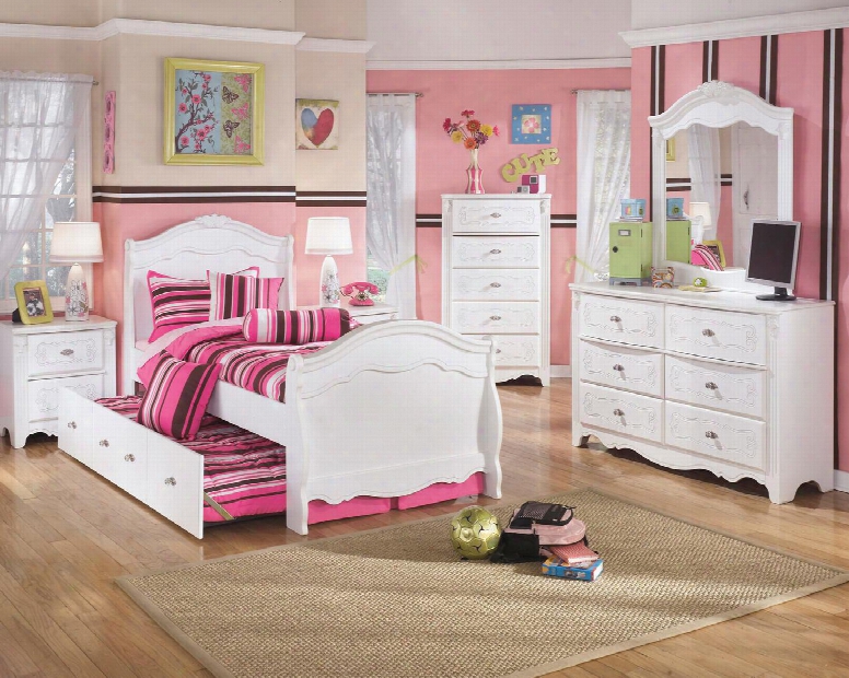 Exquisite Full Bedroom Set With Trundle Bed Dresser Mirror 2 Nightstands And Chest In