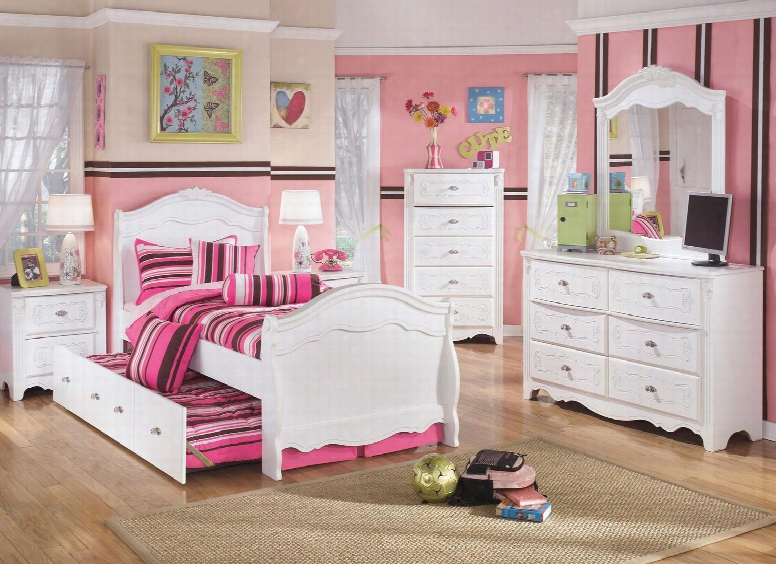 Exquisite Full Bedroom Set With Trundle Bed Dresser Mirror Single Nightstand And Chest In