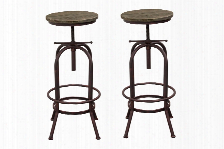 Fairfax Fairfaxstbl2pk Set Of (2) 26&quoot; - 30" Stool With Adjustable Height Weathered Brown Seat And Rust Black Iron