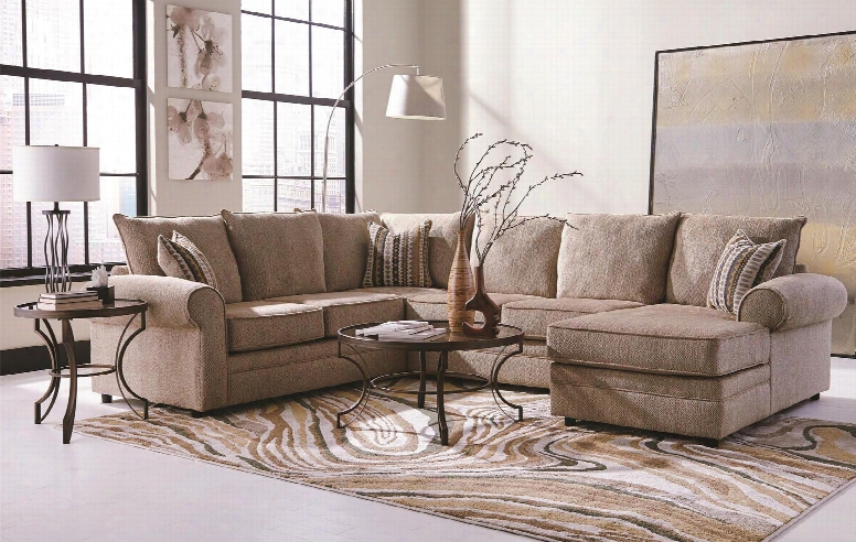 Fairhave N501149set 3 Pc Living Room Set With Sectional Sofa + Coffee Table + End Table In Cream And Bronze