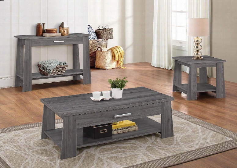 Falan 83280ces 3 Pc Living Room Table Set With Coffee Table + End Table + Sofa Table In Dark Grey