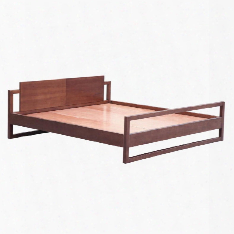 Fmi11017-walnut Sort Bed 71" With Open-framed Visual Minimalist Stylized Frame And Oak Wood Base In