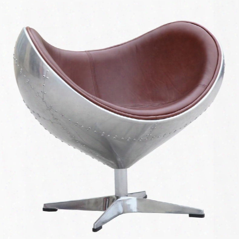 Fmi1030-brown 30&q Uot; Eyeebe Chair With Aluminum Sheeting Rivet Accents And Leather Upholstery In