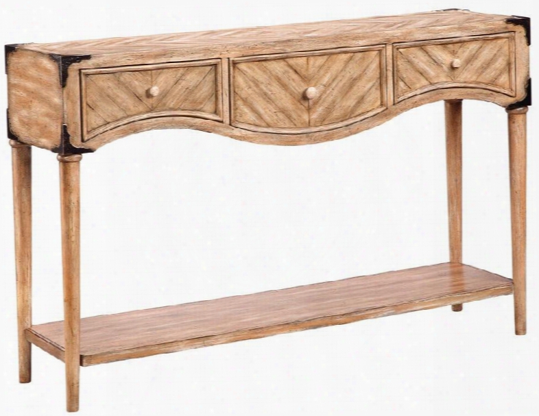 Gelda 13351 56" Console Table With One Fixed Shelf Weathered Appearance And Chevron Specimen In