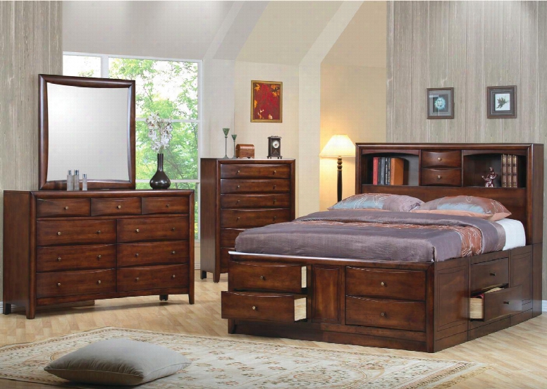 Hillary Collection 200609kwsetb 4 Pc Bedroom Set With  California King Size Bed + Dresser + Mirror + Chest In Warm Brown