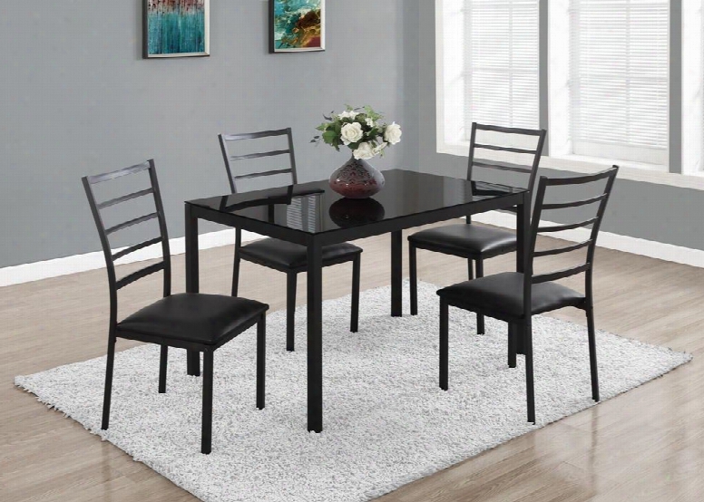 I 1025 48" 5 Pcs Dining Set With Tempered Glass Top Square Legs And Padded Leather-look Seat In