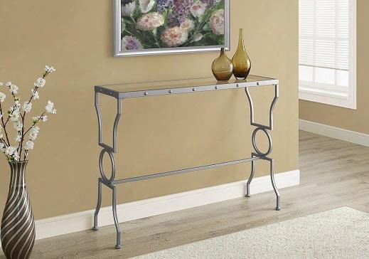 I 3325 18" Console Table With Tempered Glass Contemporary Design And Symmetrical Shapes In Silver