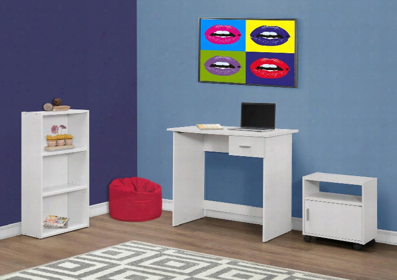 I 7104 36" 3 Piece Computer Set With Adjustable Shelves Storage Cabinet And Modern Design In White