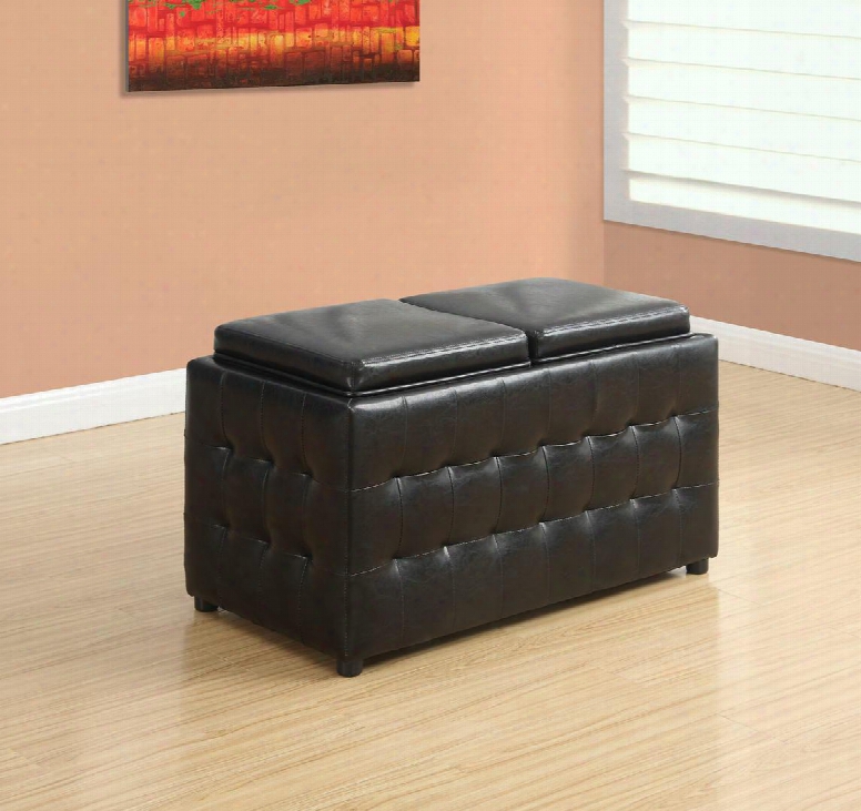 I 8924 32" Storage Ottoman With 2 Flip Top Lids Large Storage Area And Tufted Accents In Dark