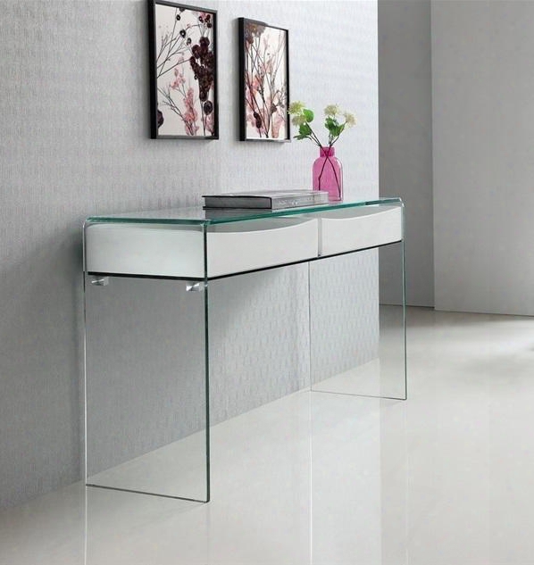 Ibiza Collection Cb-020-console-wht 47.5" Console Table With 2 Drawers 2 Glass Panels Glass Top And Medium-density Fiberboard (mdf) Materials In High Gloss