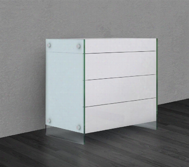 Il Vetro Collection Cb-111-3ns-wh 30" Tall Nightstand With Glass Legs 3 Drawers And Mdf Construction In High Gloss White