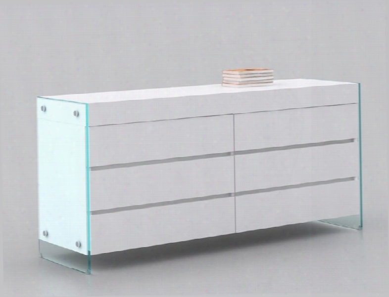 Il Vetro Collection Cb-111-d-wh 63" Dresser With 6 Drawers 2 Glass Panels And Medium-density Fiberboard (mdf) In White