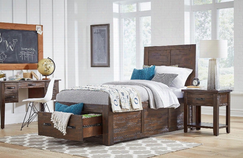 Jackson Lodge Young Men Collection 1605tpbdn 3-piece Bedroom Set With Twin Storage Bed Desk And Nightstand In