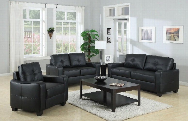 Jasmine 502721set 3 Pc Living Room Set With Couch + Loveseat + Armchair In Black