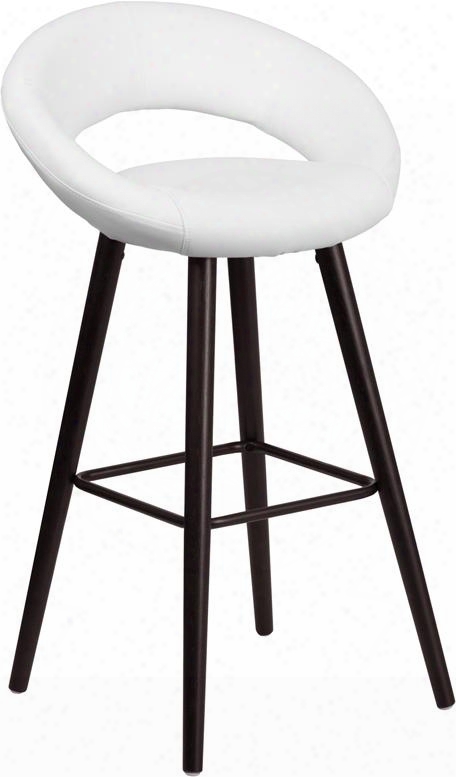 Kelsey Collection Ch-152550-wh-vy-gg 38.5" Bar Stool With Rounded Low Back Design Cappuccino Tapered Legs Footrest And Vinyl Upholstery In White